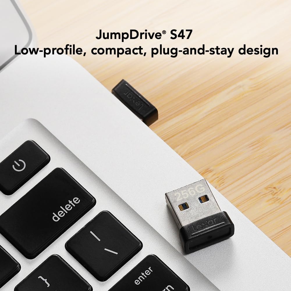 Lexar 128GB JumpDrive S47 USB 3.2 Gen 1 Flash Drive for Storage Expansion and Backup, Up To 250MB/s Read, Compact Plug-n-Stay, Black (LJDS47-128ABBKNA) - Image 2