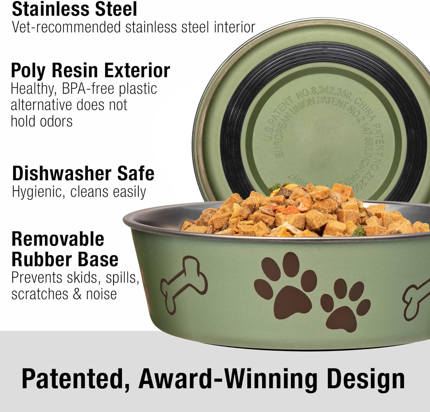 Loving Pets Bella Dog Bowls- Stainless Steel Dog & Cat Bowls - Spill Proof Dog Food Bowl, Cat Bowl, Puppy Essentials & Pet Supplies Great for Home & Travel (Small 10-20 lbs, Artichoke) - Image 2
