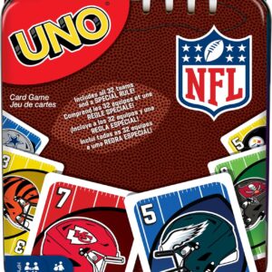 Mattel Games UNO NFL Card Game in Storage Tin Box for Kids, Adults, Parties & Travel with NFL Team Logos & Special Rule (Amazon Exclusive)