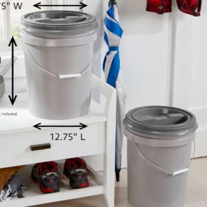 Mighty Tuff 5 Gallon / 21 Pound Pet Food Storage Container, Pack of 2 with Metal Handle and Airtight Lid to Lock in Freshness, Light Grey Base & Dark Grey Lid