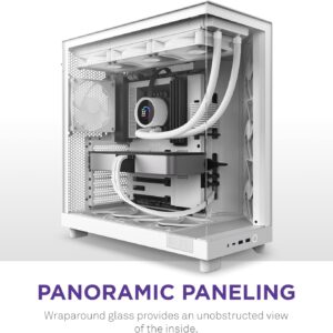 NZXT H6 Flow | CC-H61FW-01 | Compact Dual-Chamber Mid-Tower Airflow Case | Panoramic Glass Panels | High-Performance Airflow Panels | Includes 3 x 120mm Fans | Cable Management | White