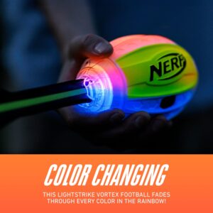 Nerf Lightstrike Vortex Foam Football – Color Changing LED Soft Vortex Football for Long-Distance Throws – Impact Activated – Batteries Included