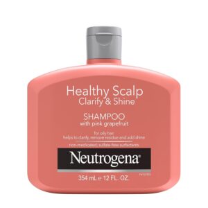 Neutrogena Exfoliating Healthy Scalp Clarifying Shampoo for Oily Hair & Scalp, Pink Grapefruit pH-Balanced Anti-Residue Formula Adds Shine, Sulfate, Paraben & Phthalate-Free, Color-Safe, 12 Fl Oz