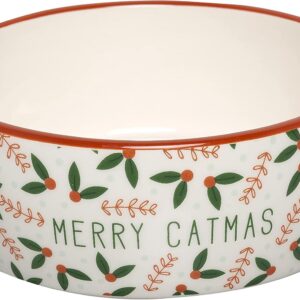 Pearhead Ceramic Merry Catmas Cat Bowl, Holds 1.3 Cups, Holiday Christmas Design, Seasonal Pet Food and Water Dish, Small