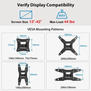 Pipishell Full Motion TV Wall Mount for Echo Show 21/15 and 13-42 Inch Flat Curved Screen TVs & Monitors, Max VESA 200x200mm up to 44lbs, TV Mount Wall Bracket with Rotation Swivel Tilt Extension