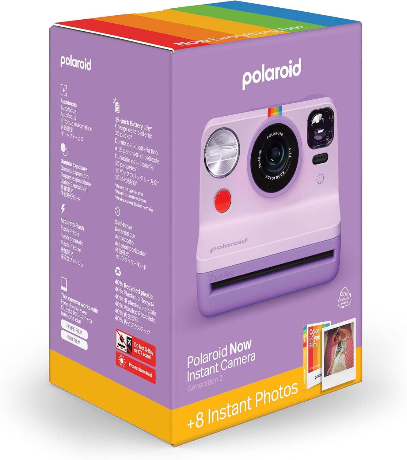 Polaroid Now 2nd Generation I-Type Instant Film Camera + Film Bundle (8 Photos) - Purple (6559) - Image 2