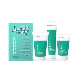 Proactiv Clean 3 Step Acne Routine w/ Pimple Patches- Sulfur Acne Treatment Cleanser, Azelaic Acid Serum, and Facial Moisturizer for Sensitive, Acne-Prone Skin- 30 Day Acne Kit with Pimple Patches