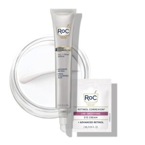 RoC Derm Correxion Fill + Treat Advanced Retinol Serum, Wrinkle Filler Treatment with Hyaluronic Acid for Crow's Feet, 11 Wrinkles, & Laugh Lines, (.5 fl oz) with Retinol Packette (Packaging May Vary)
