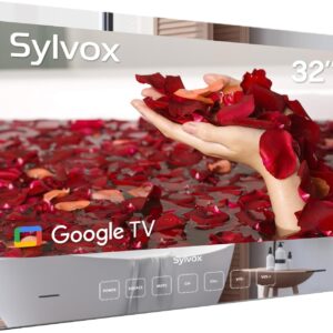 SYLVOX 32'' Smart TV Bathroom Magic Mirror Waterproof LED TV 1080P 500NITS High Brightness Dual Front Speakers Wall mounting Suitable for Bathrooms,Hotels,Saunas