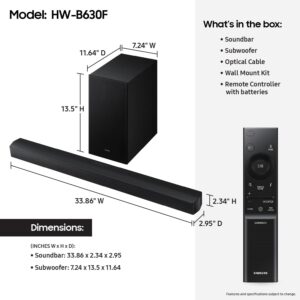 Samsung B-Series Soundbar HW-B630F 3.1 ch DTS Virtual:X Soundbar with Subwoofer (2025 Model) One Remote Control, Voice Enhance Mode, Adaptive Sound