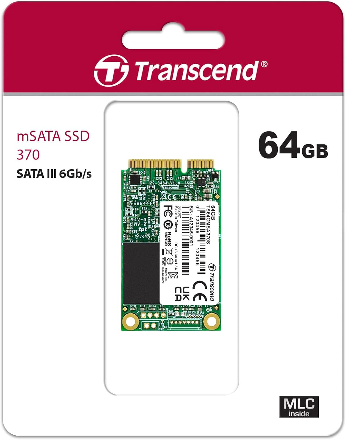Transcend 64GB SATA III 6G/s mSATA SSD, Internal Solid State Drive, Up to 530 MB/s, Dram Cache, for Ultrabook, Desktop, Tablet PC, Server, MLC - TS64GMSA370S - Image 2