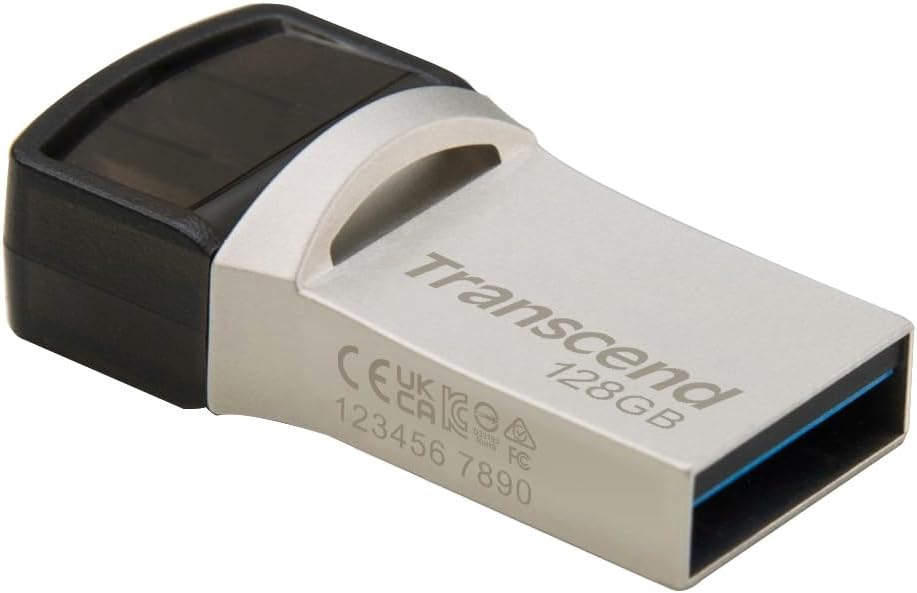 Transcend Japan TS128GJF890S USB Memory, 128 GB, USB 3.1, Gen1, Type-A/Type-C Dual Connectors, Compact Type, Data Recovery Software