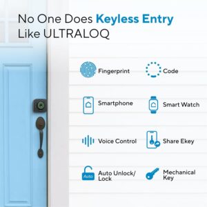ULTRALOQ U-Bolt Pro WiFi Smart Lock with Door Sensor, 8-in-1 Keyless Entry Door Lock with Fingerprint ID, App Remote Control, Built-in WiFi Keypad Deadbolt, Auto Unlock, IP65 Waterproof, Easy Install
