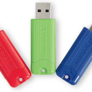 Verbatim 128GB Pinstripe USB 3.2 Gen 1 Flash Drive Retractable Thumb Drive - 3 Pack - Multicolor (Green, Blue, Red)