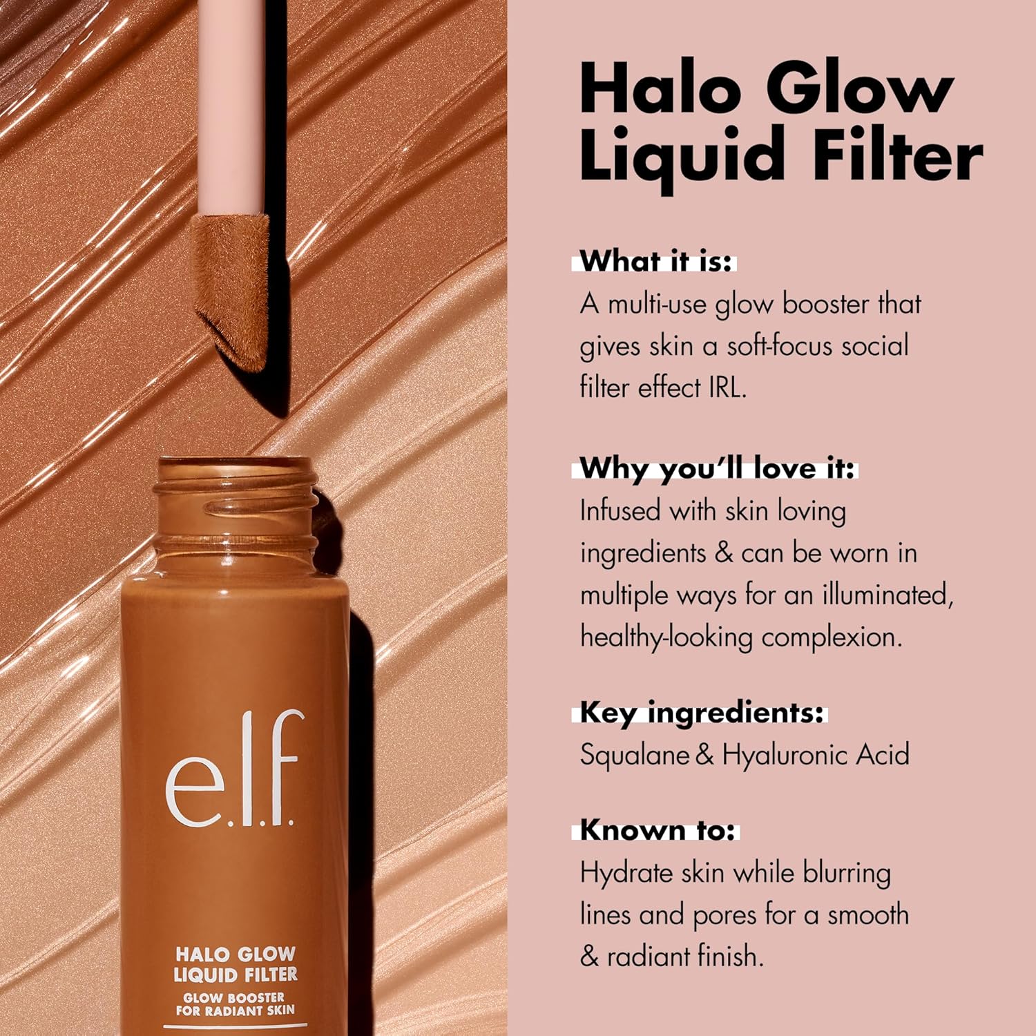 e.l.f. Halo Glow Liquid Filter, Complexion Booster For A Glowing, Soft-Focus Look, Infused With Hyaluronic Acid, Vegan & Cruelty-Free, 3 Light/Medium - Image 3