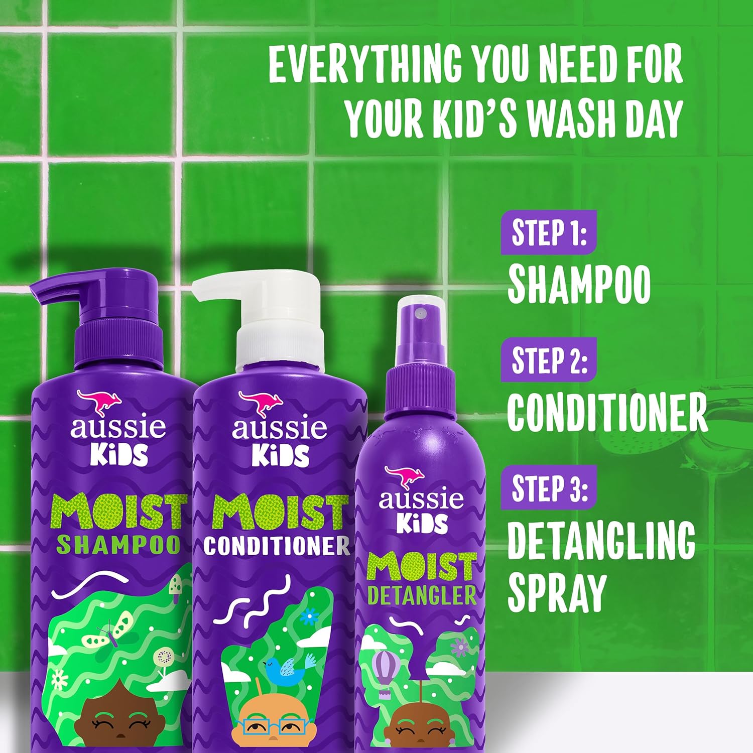 Aussie Kids Hair Care Bundle Set Including: Shampoo (16 Fl Oz), Conditioner (16 Fl Oz) & Detangler Spray (8 Fl Oz), Paraben- Freem Sulfate-Free, Dye-Free, Cruelty-Free, Tangle-Free Styling - Image 5