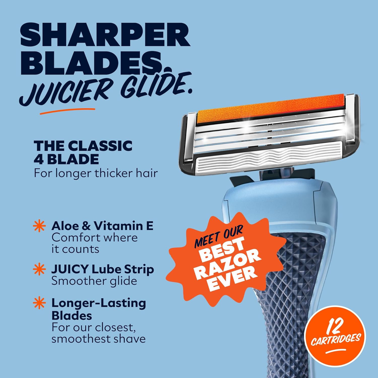 Dollar Shave Club | 4 Blade Razor Refills (12 Pack) | Swift Rinse Blades for Longer and Thicker Hair - Image 4