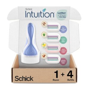 Schick Intuition Razors Variety Pack - 1 Razor Handle & 4 Blades Refill | Shaving Kit for Beginners, Gift Set, and Razor Starter Kit