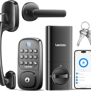 Smart Door Lock with Handle, Keyless Entry Door Lock Deadbolt Handle Set, Built-in WiFi Deadbolt Smart Lock for Front, Fingerprint, Keypad Code, App Control, Voice Control