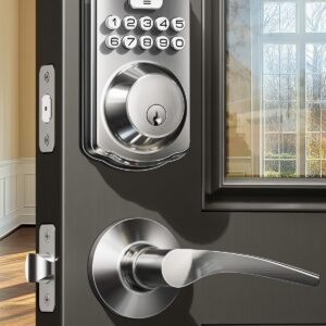 Veise Keyless Entry Door Lock with 2 Lever Handles - Electronic Keypad Deadbolt, Easy Installation Digital Smart Front Door Lock Set, Satin Nickel