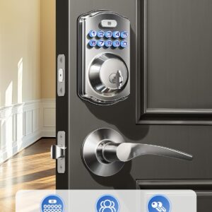 Veise Keyless Entry Door Lock with 2 Lever Handles – Electronic Keypad Deadbolt, Easy Installation Digital Smart Front Door Lock Set, Satin Nickel